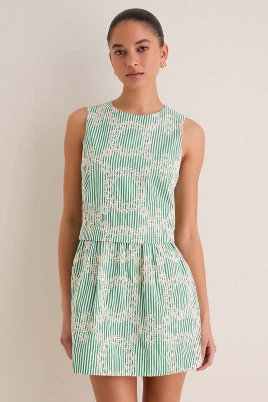 HYACINTH HOUSE Green Stripe Vintage Embroidery Paige Mini Dress Size XS NWT